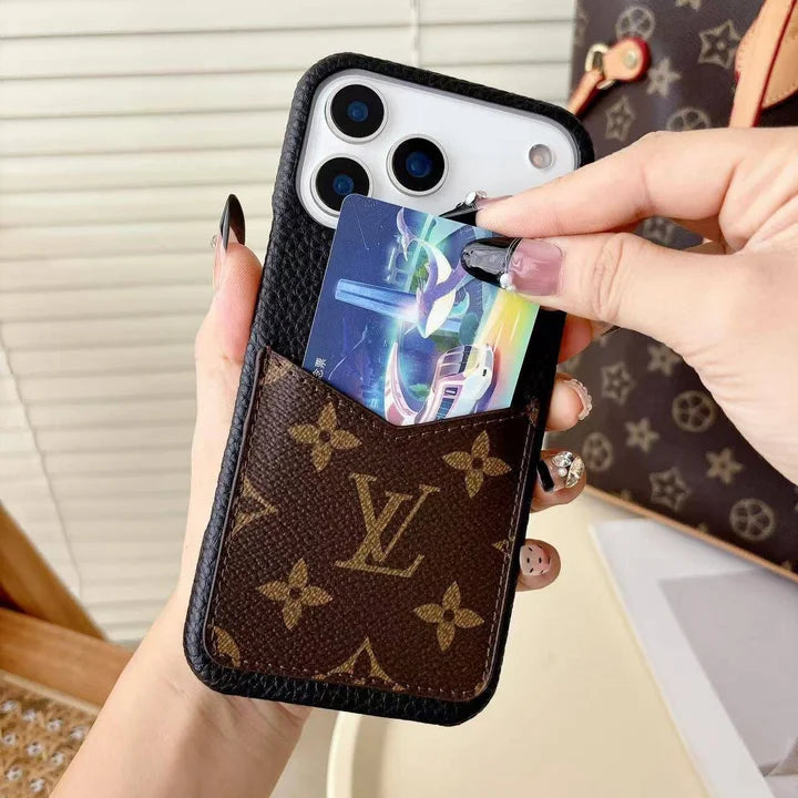 LV Leather Phone Case with Card Slot Case for iPhone 12-18 Pro & Pro Max