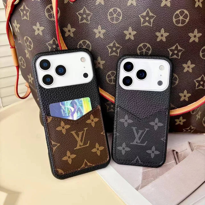 LV Leather Phone Case with Card Slot Case for iPhone 12-18 Pro & Pro Max