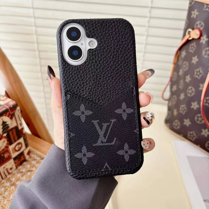 LV Leather Phone Case with Card Slot Case for iPhone 12-18 Pro & Pro Max