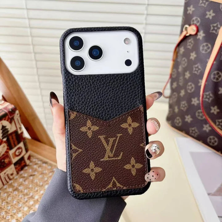 LV Leather Phone Case with Card Slot Case for iPhone 12-18 Pro & Pro Max