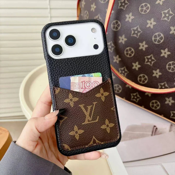 LV Leather Phone Case with Card Slot Case for iPhone 12-18 Pro & Pro Max