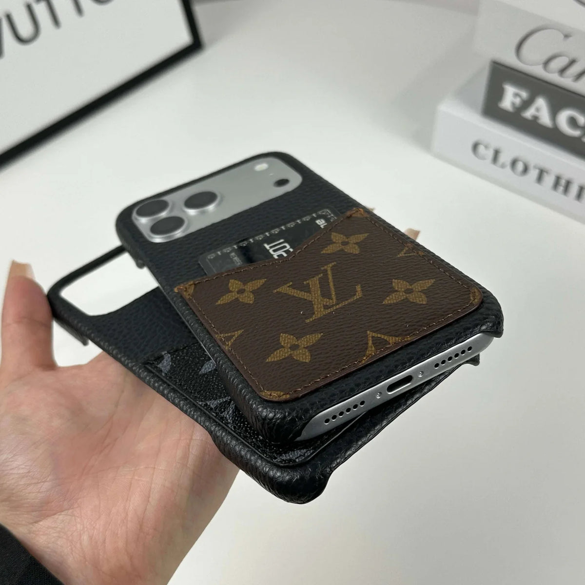 LV Leather Phone Case with Card Slot Case for iPhone 12-18 Pro & Pro Max