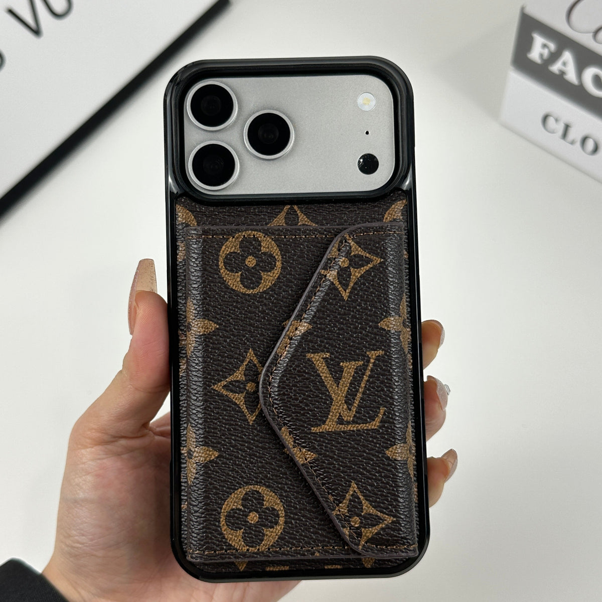 Classic Leather Monogram iPhone Case with Wallet Big Printing for iPhone 12-18 Pro & Pro Max