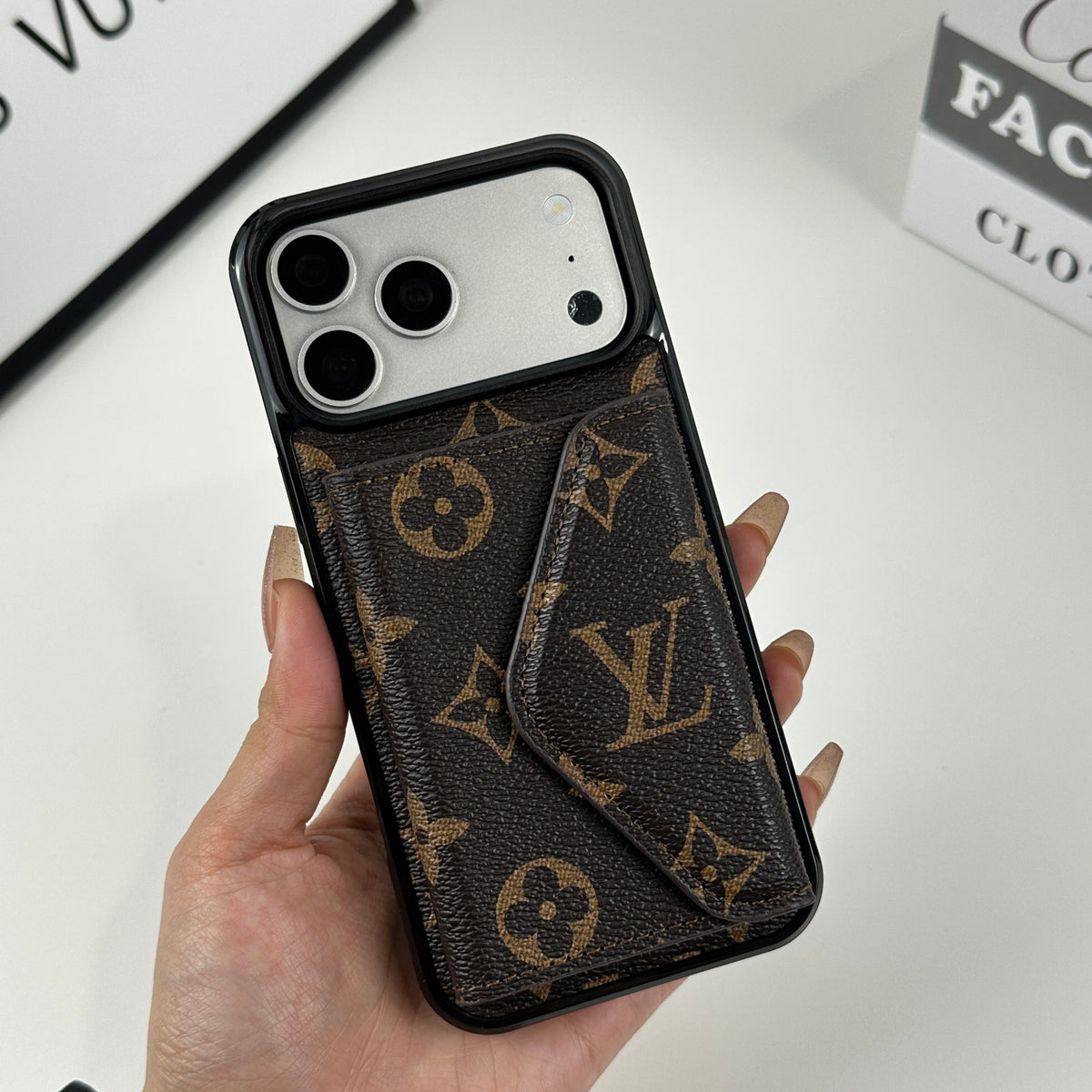 Classic Leather Monogram iPhone Case with Wallet Big Printing for iPhone 12-18 Pro & Pro Max