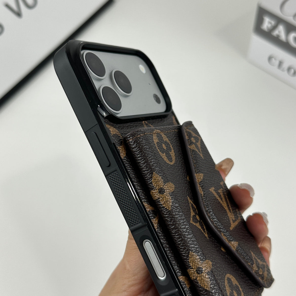 Classic Leather Monogram iPhone Case with Wallet Big Printing for iPhone 12-18 Pro & Pro Max