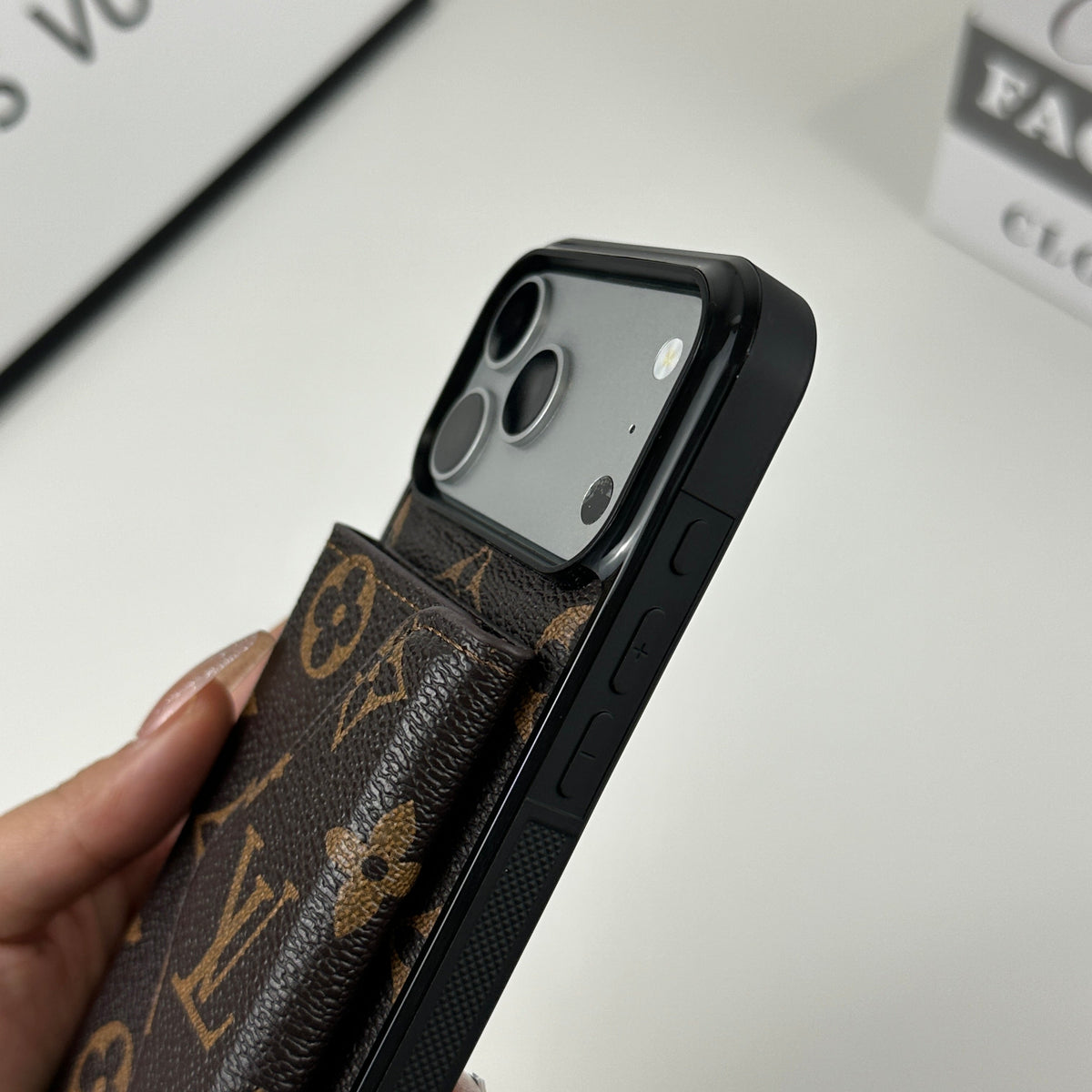 Classic Leather Monogram iPhone Case with Wallet Big Printing for iPhone 12-18 Pro & Pro Max