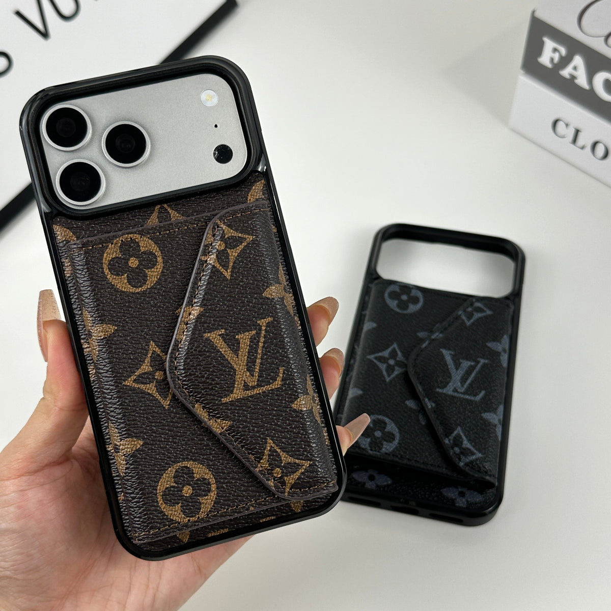 Classic Leather Monogram iPhone Case with Wallet Big Printing for iPhone 12-18 Pro & Pro Max