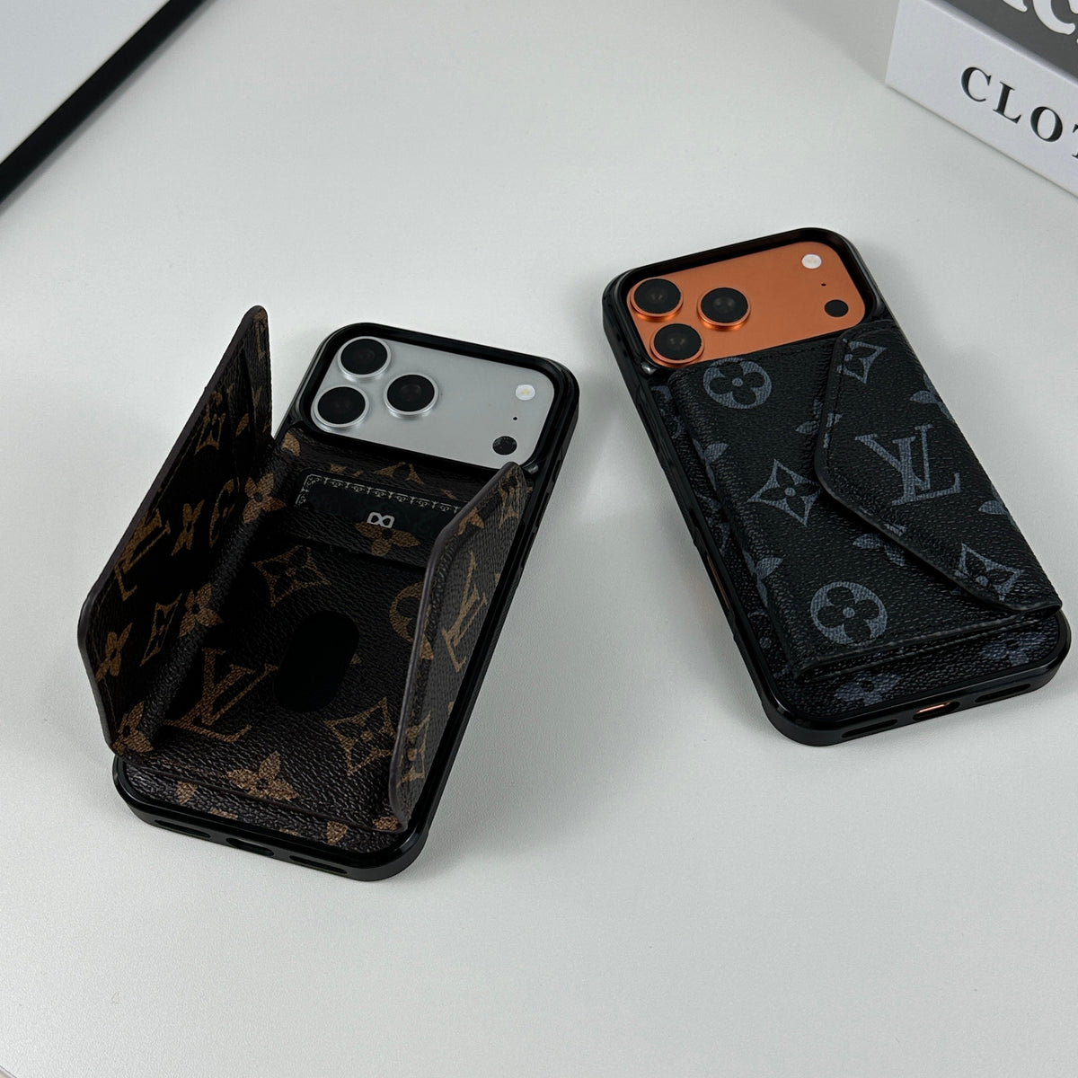 Classic Leather Monogram iPhone Case with Wallet Big Printing for iPhone 12-18 Pro & Pro Max