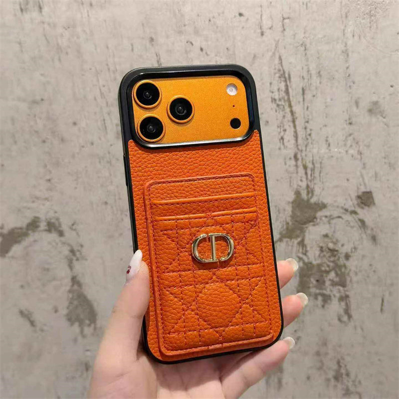 Luxury Quilted Leather Card Holder Case for iPhone 12-18 Pro & Pro Max