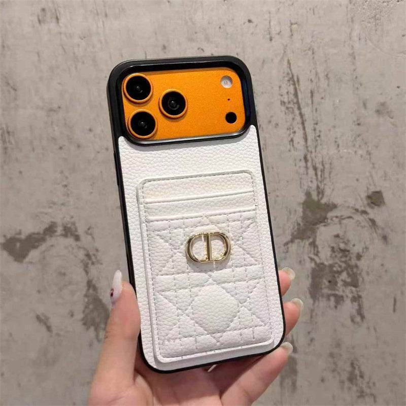 Luxury Quilted Leather Card Holder Case for iPhone 12-18 Pro & Pro Max