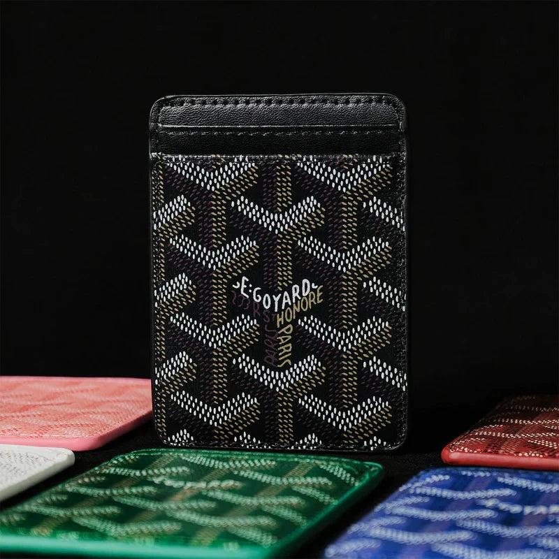 Premium Classic Black magnetic MagSafe card holder with a luxurious geometric pattern