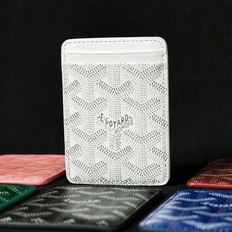 Premium Pure White magnetic MagSafe card holder with a luxurious geometric pattern