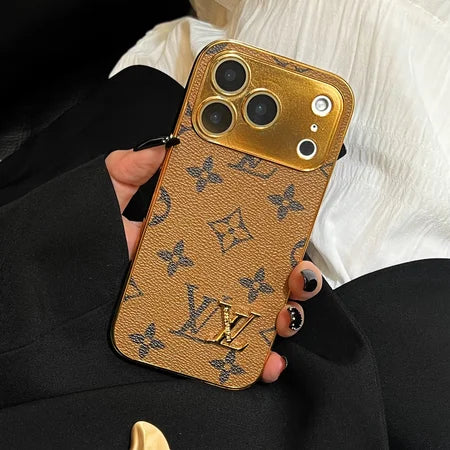 Elite Monogram Leather Case with Gold Accents for iPhone 13–18 Pro Max