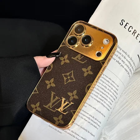 Elite Monogram Leather Case with Gold Accents for iPhone 13–18 Pro Max