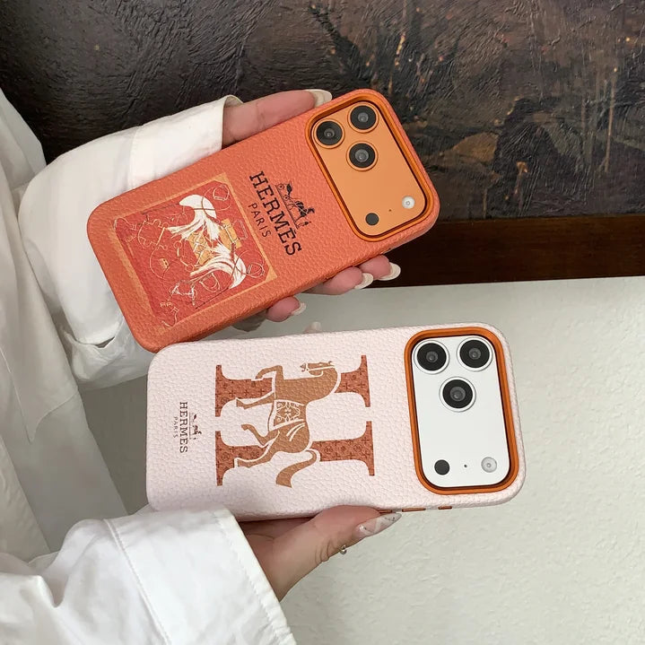 HRM Stamped Leather Case with Horse Carriage Art for iPhone 13-18 Pro & Pro Max