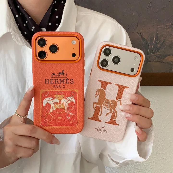 HRM Stamped Leather Case with Horse Carriage Art for iPhone 13-18 Pro & Pro Max