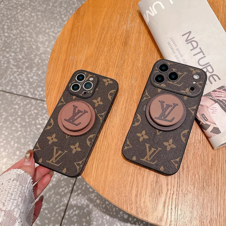 Luxury Monogram Leather Magsafe Phone Case Stand Function for iPhone 13-18 Pro & Pro Max