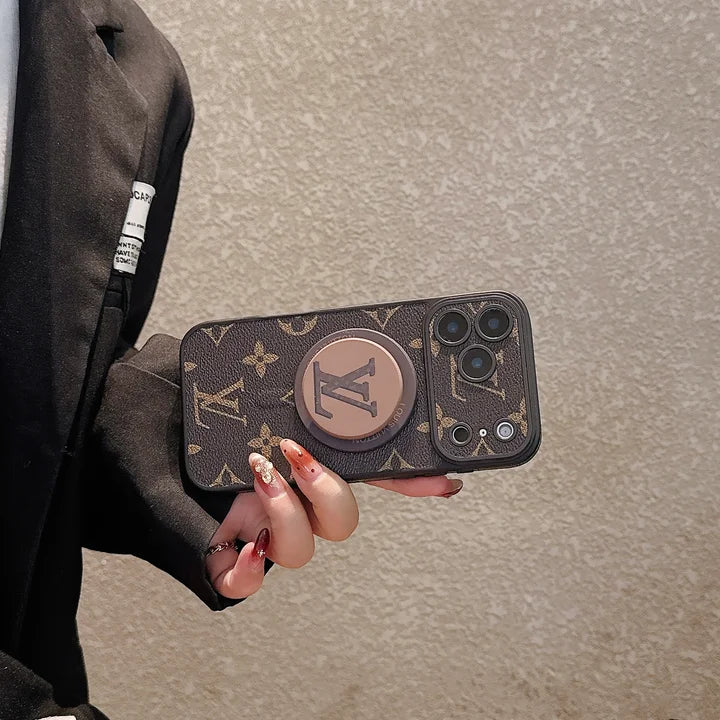 Luxury Monogram Leather Magsafe Phone Case Stand Function for iPhone 13-18 Pro & Pro Max