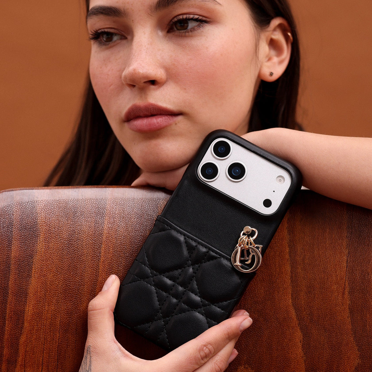 Dior Cannage Quilted Leather Charm Case for iPhone 12-18 Pro & Pro Max