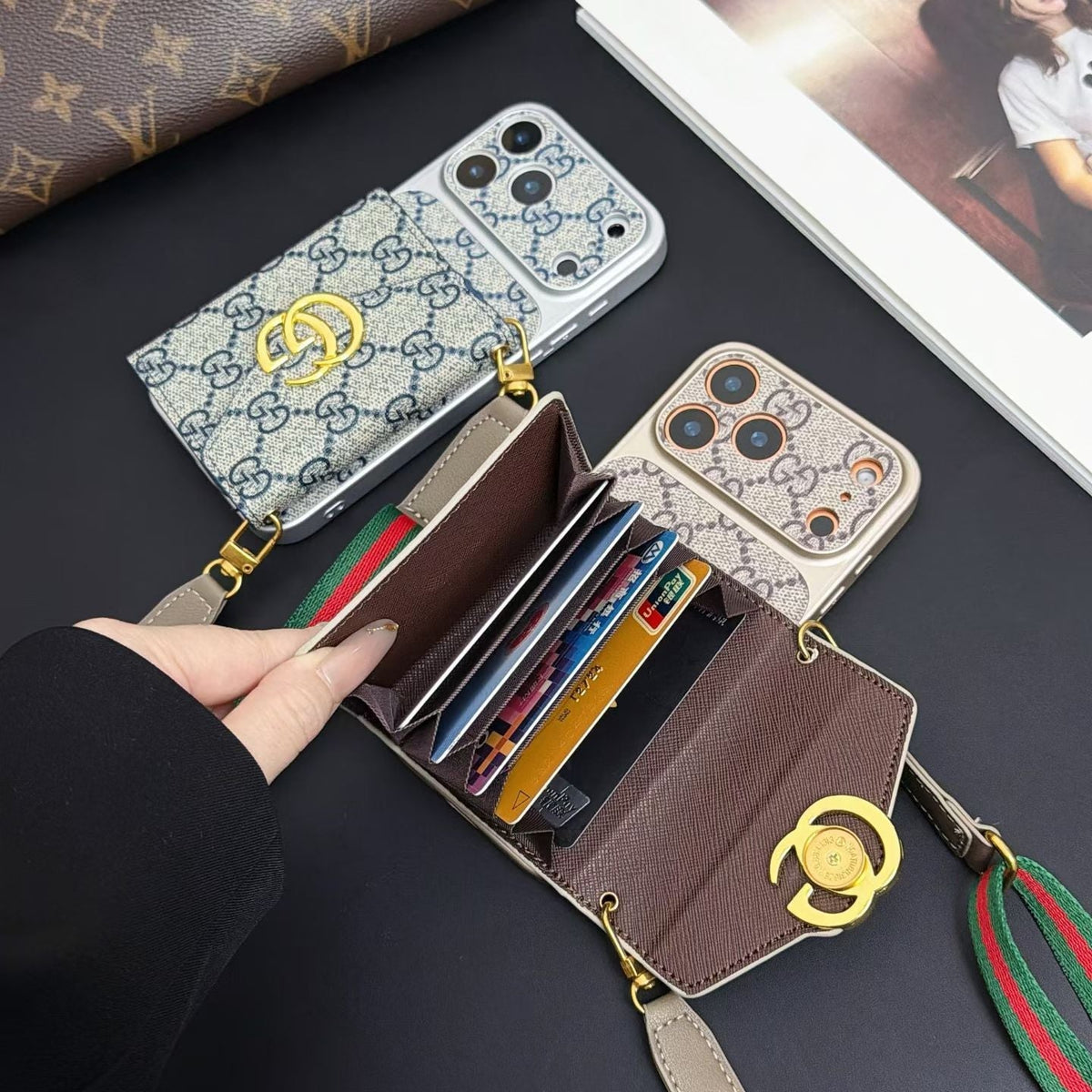 GG Luxury Supreme Monogram Wallet Case for iPhone 13-18 Pro & Pro Max