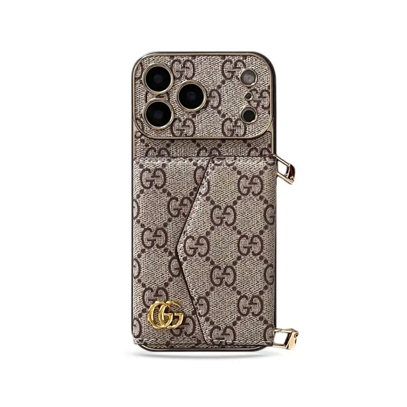 GG Premium Leather Wallet Case with Crossbody Strap for iPhone 12-18 Pro & Pro Max