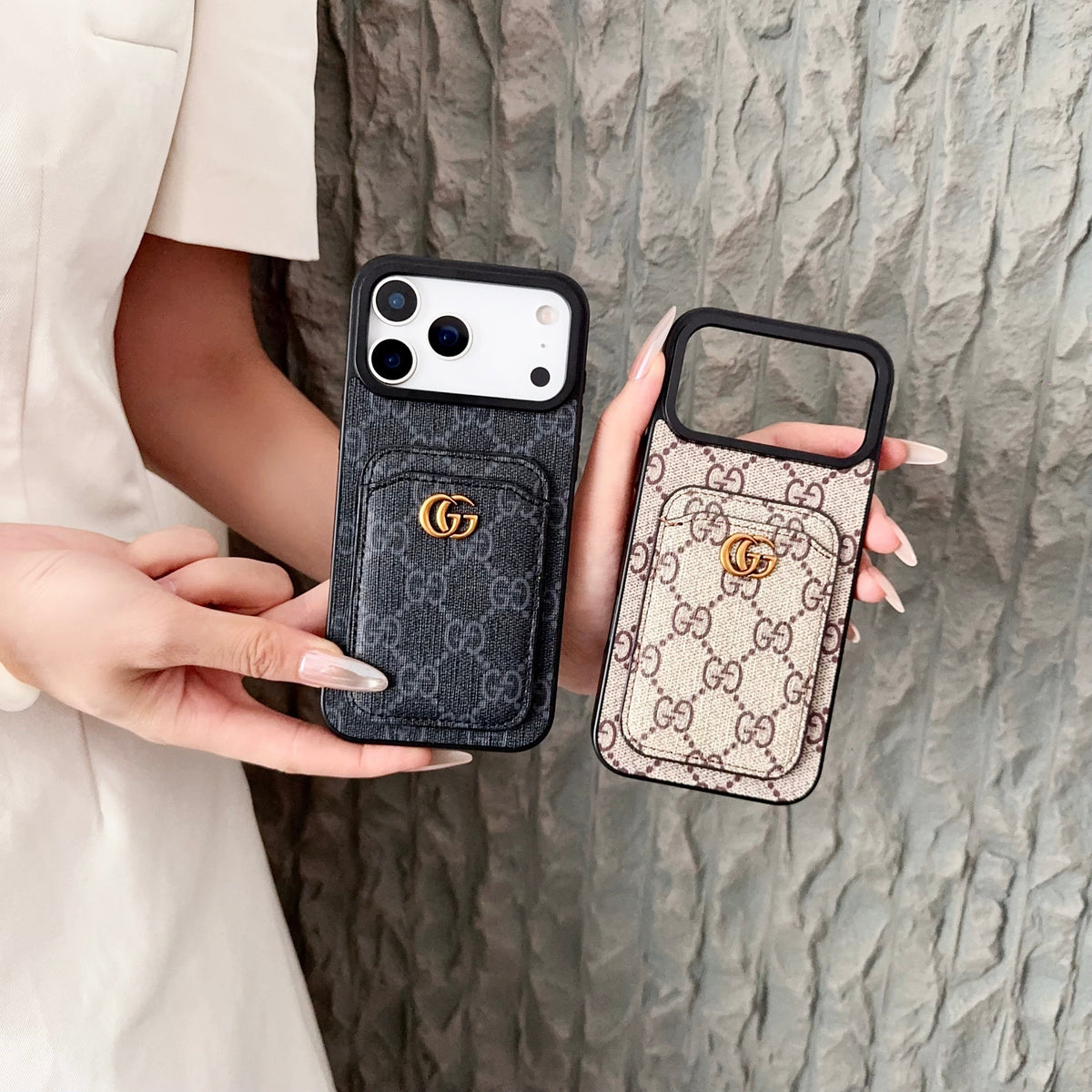 GG Supreme Canvas Card Holder Leather Case for iPhone 12-18 Pro & Pro Max