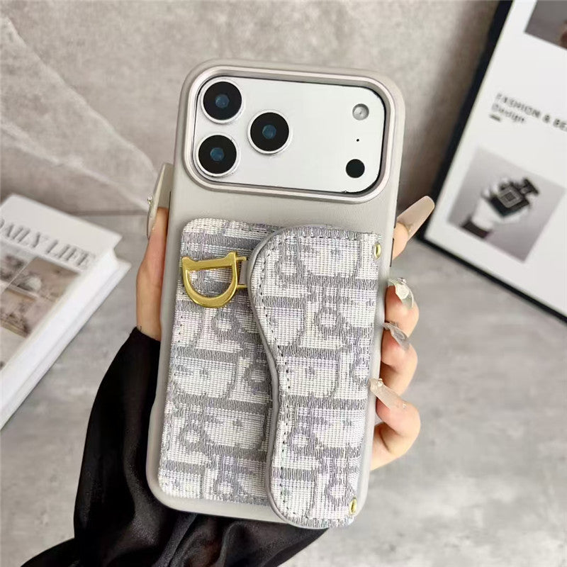 Dior Leather Phone Case with Card Holder for iPhone 13-18 Pro & Pro Max