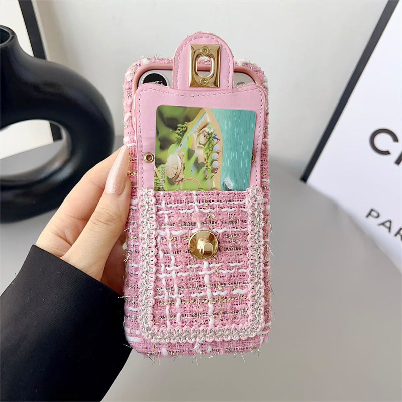 Luxury Tweed Designer Phone Case Classic Purse Style for iPhone 13-18 Pro & Pro Max