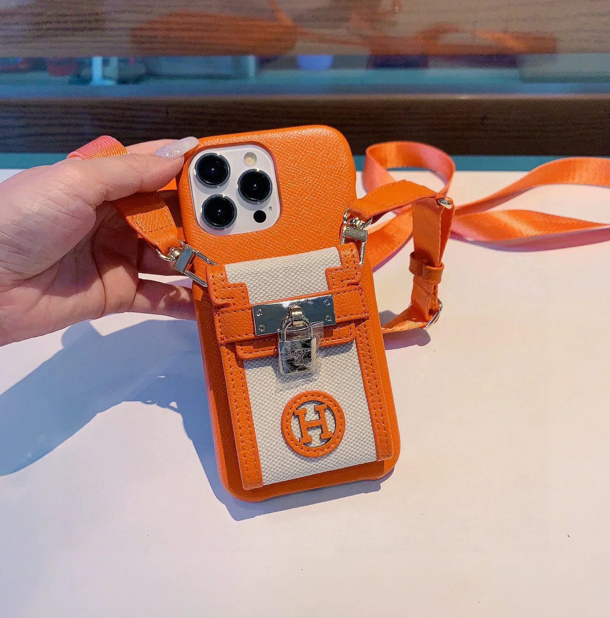 HRM Leather Case with Wristlet Strap & Perfume Charm for iPhone 13-18 Pro & Pro Max