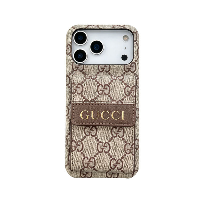 GG Stylish Leather Card Holder Case for iPhone 12-18 Pro & Pro Max