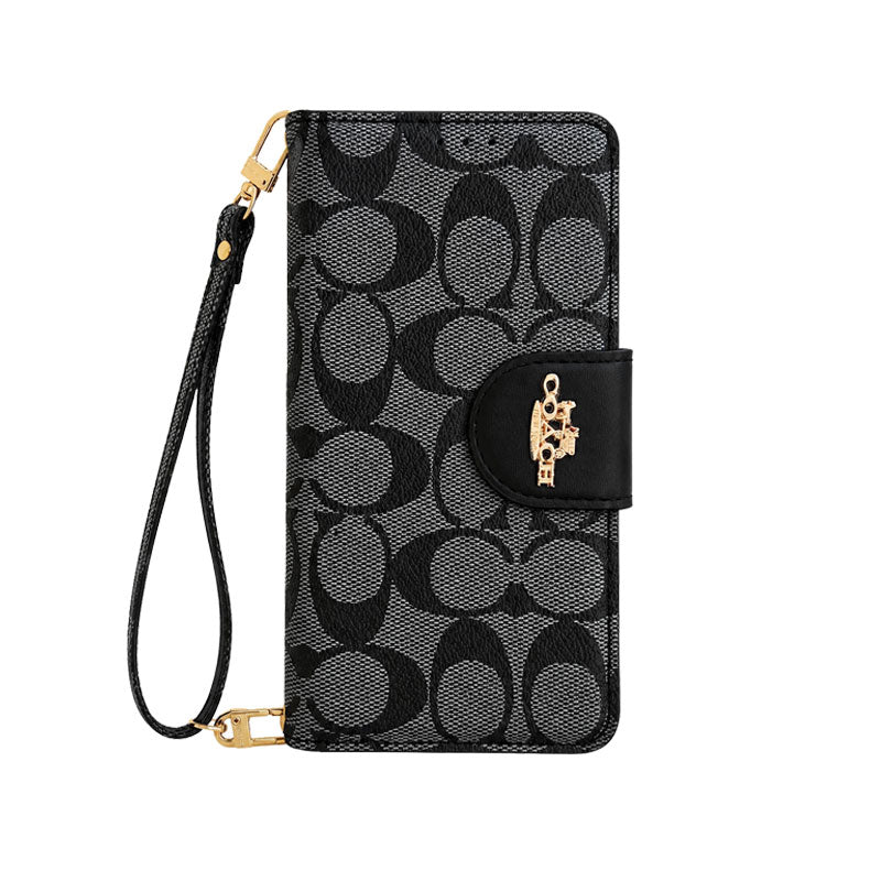 Luxury Leather Coach iPhone Case with Flip Wallet for iPhone 12-18 Pro & Pro Max