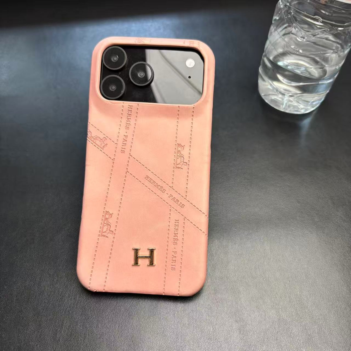 HRM Slim Leather Phone Case with Metal H Emblem for iPhone 12-18 Pro & Pro Max