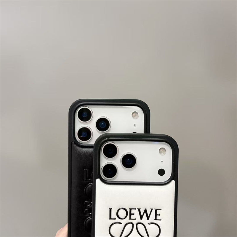 Luxury Loewe-Inspired Leather iPhone Case with Embossed Anagram Logo for iPhone 13-18 Pro & Pro Max