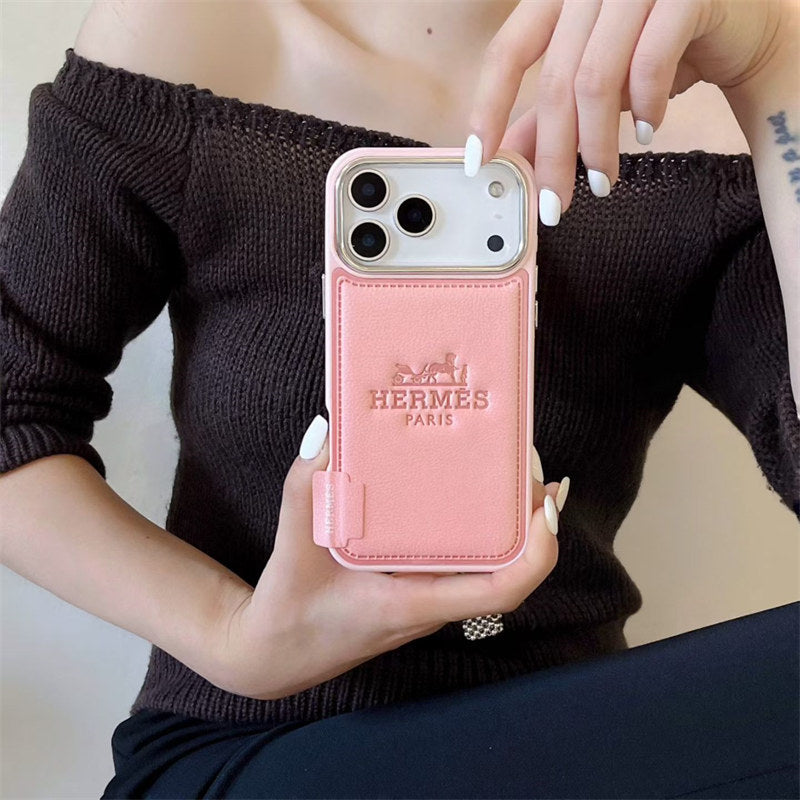 HRMS Two-Tone Leather Case with Stamped Logo for iPhone 13-18 Pro & Pro Max