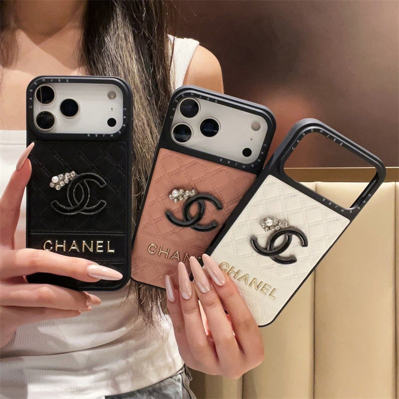 Chanel Leather Case with Contrast Border for iPhone 13-18 Pro & Pro Max