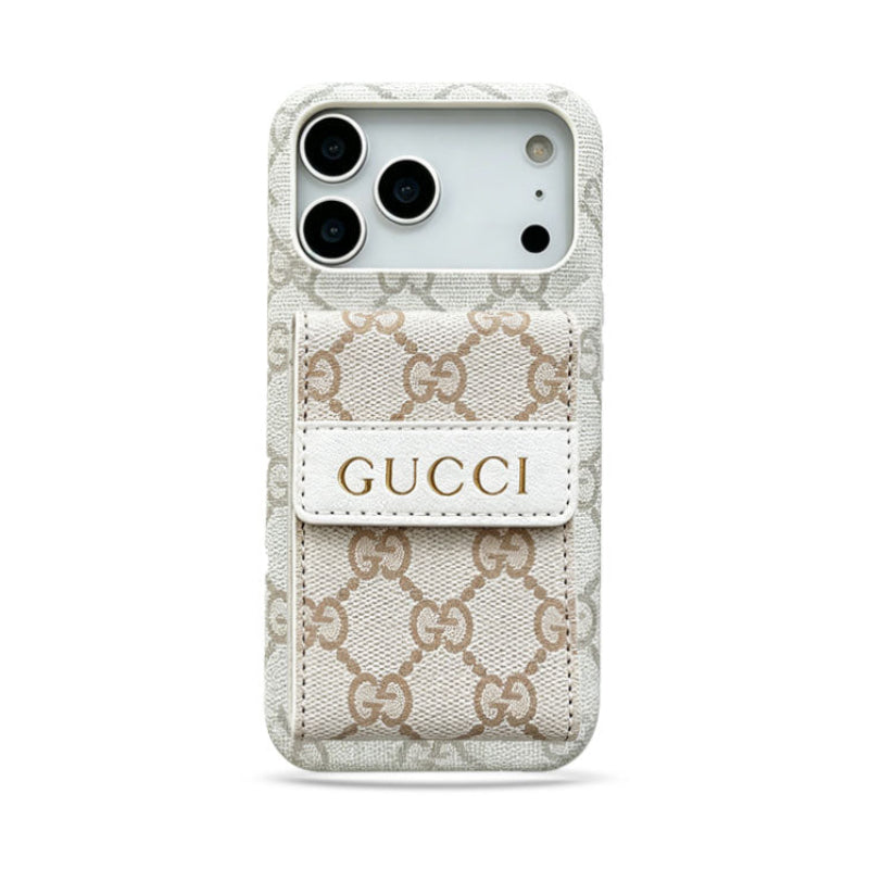 GG Stylish Leather Card Holder Case for iPhone 12-18 Pro & Pro Max