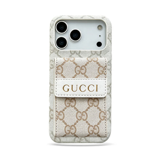 GG Stylish Leather Card Holder Case for iPhone 12-18 Pro & Pro Max