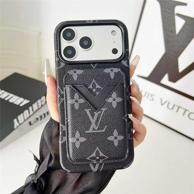 Lv Leather Card Holder Phone Case For iPhone 13-18 Pro & Pro Max