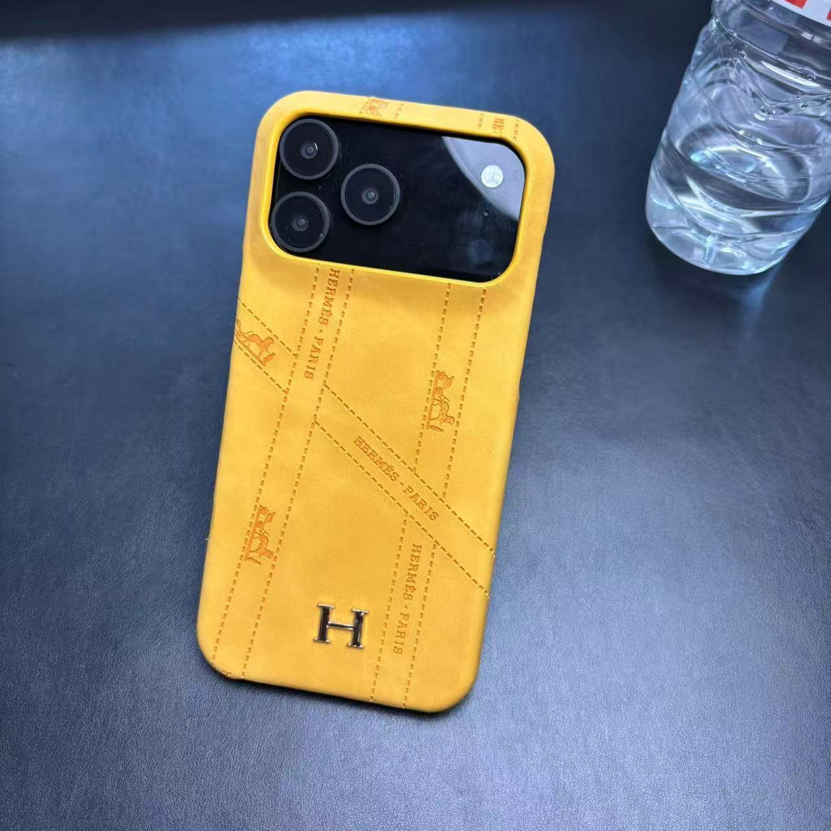 HRM Slim Leather Phone Case with Metal H Emblem for iPhone 12-18 Pro & Pro Max