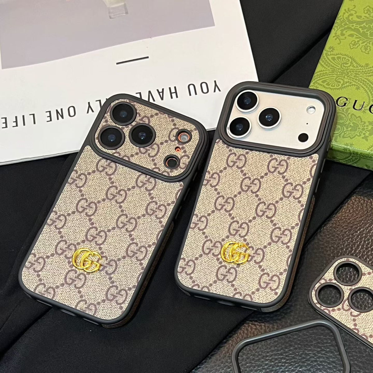 GG Leather Case with Interchangeable Lens Frame for iPhone 13-18 Pro & Pro Max