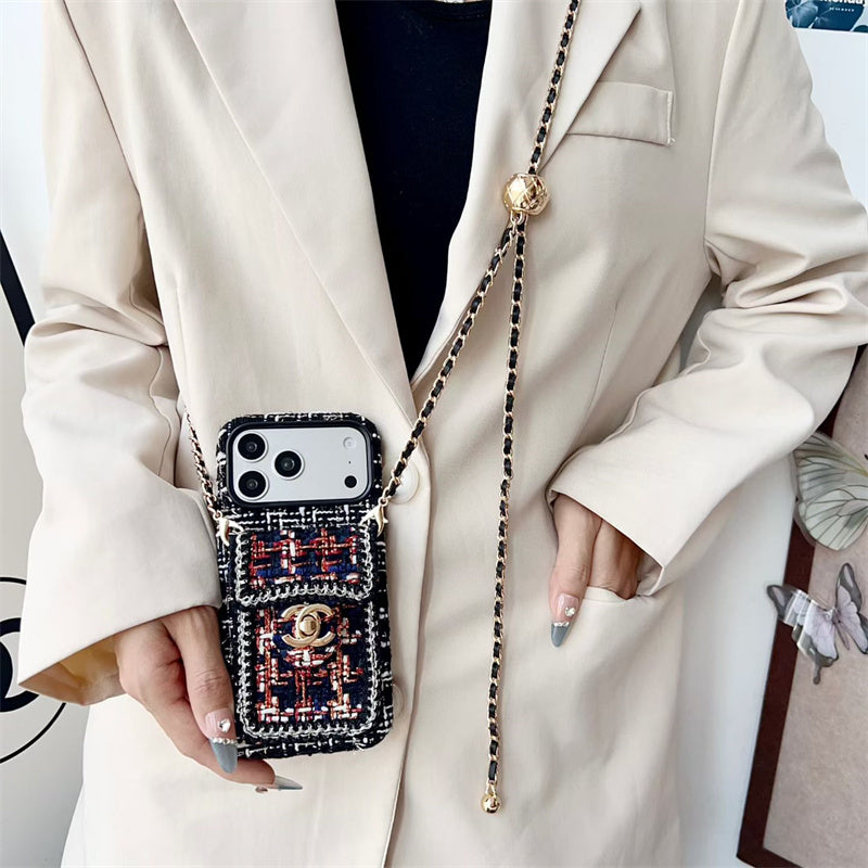 Luxury Tweed Designer Phone Case Classic Purse Style for iPhone 13-18 Pro & Pro Max