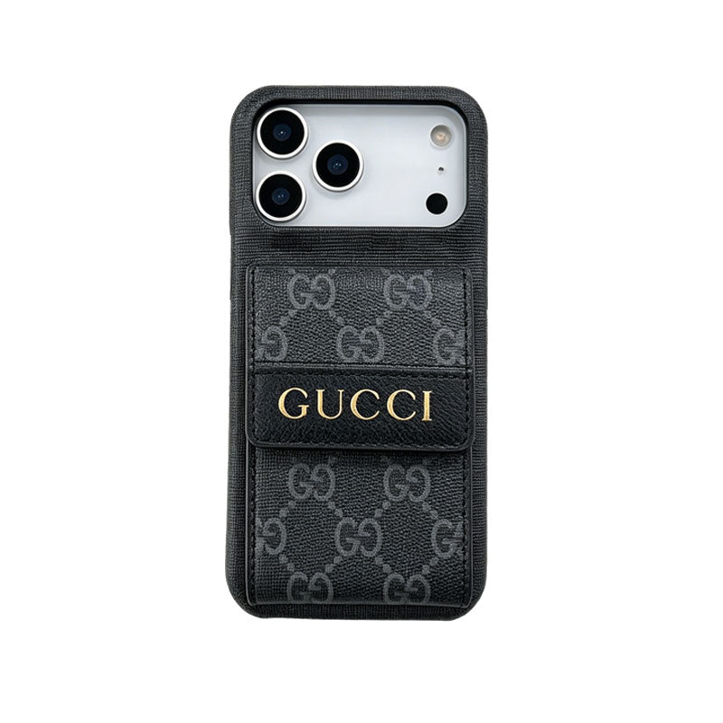 GG Stylish Leather Card Holder Case for iPhone 12-18 Pro & Pro Max