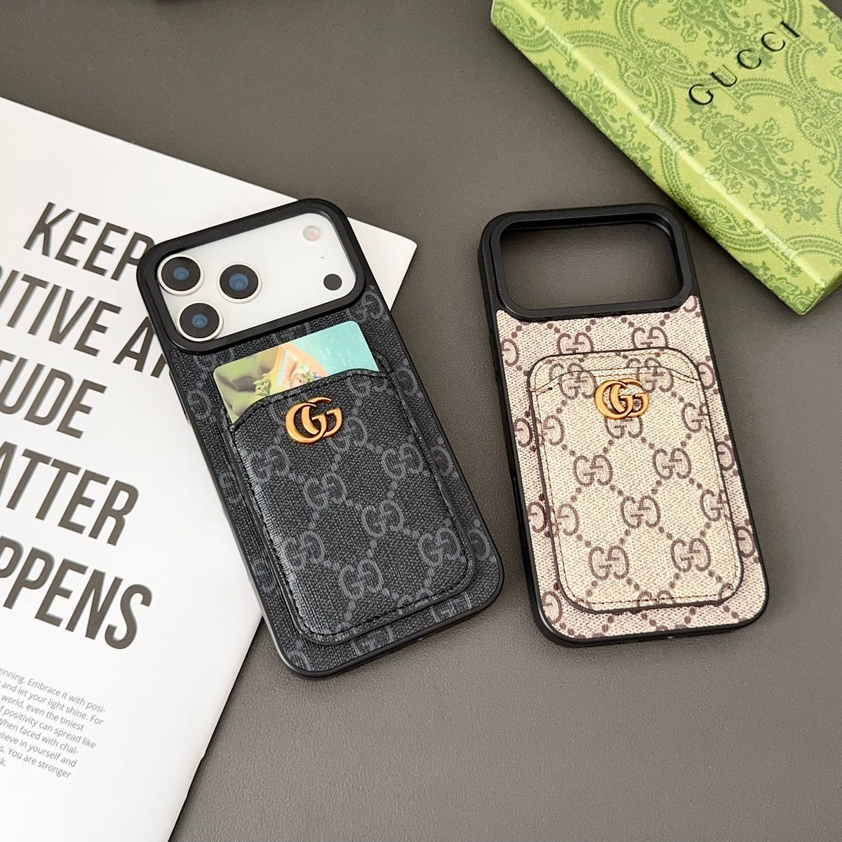 GG Supreme Canvas Card Holder Leather Case for iPhone 12-18 Pro & Pro Max