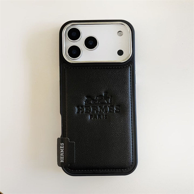 HRMS Two-Tone Leather Case with Stamped Logo for iPhone 13-18 Pro & Pro Max