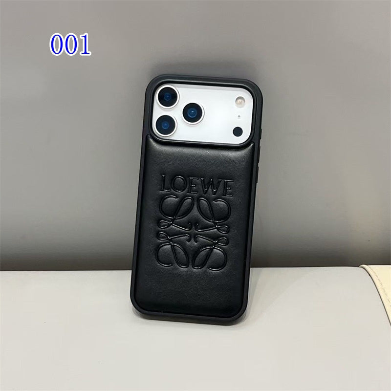 Luxury Loewe-Inspired Leather iPhone Case with Embossed Anagram Logo for iPhone 13-18 Pro & Pro Max