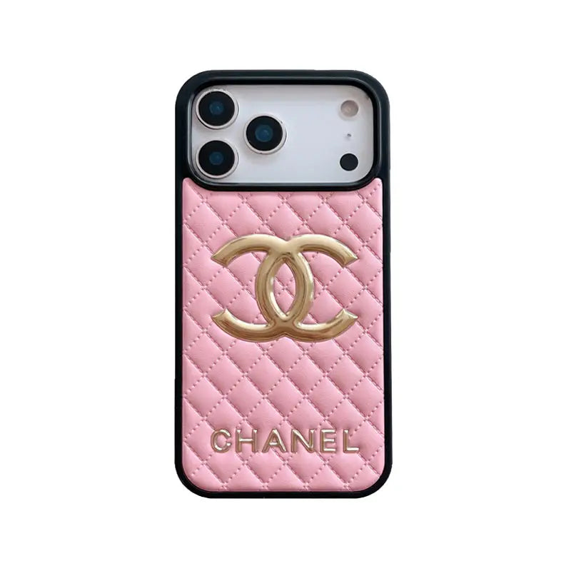 Chanel Premium Quilted Leather Case with CC Emblem for iPhone 13-18 Pro & Pro Max