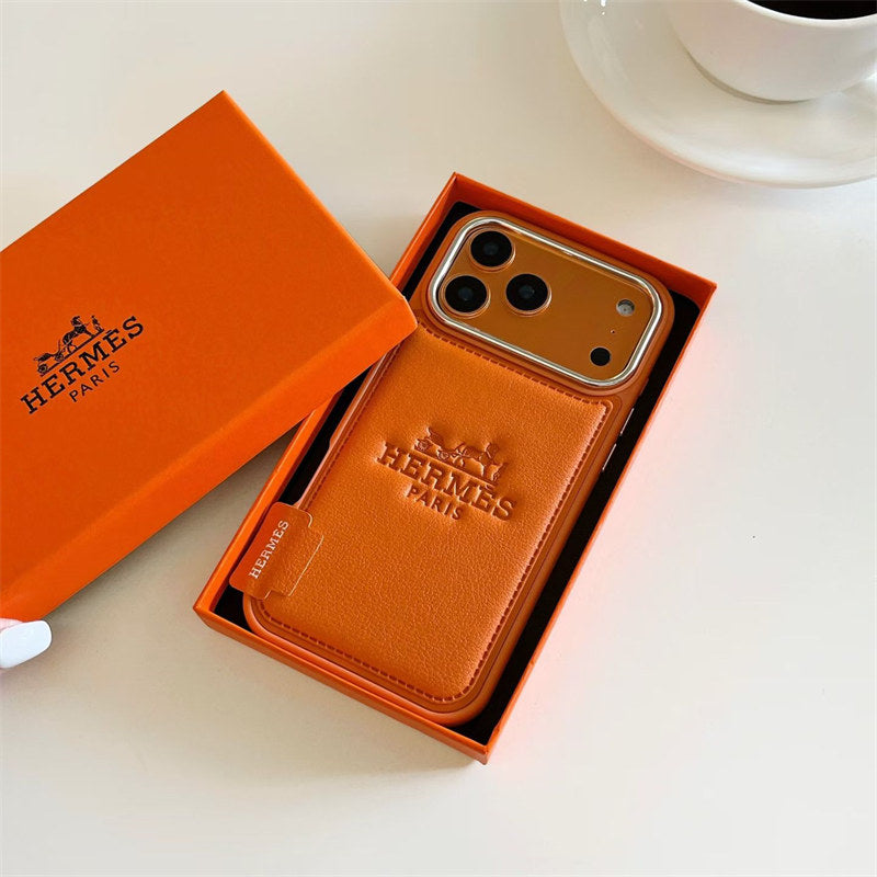 HRMS Two-Tone Leather Case with Stamped Logo for iPhone 13-18 Pro & Pro Max