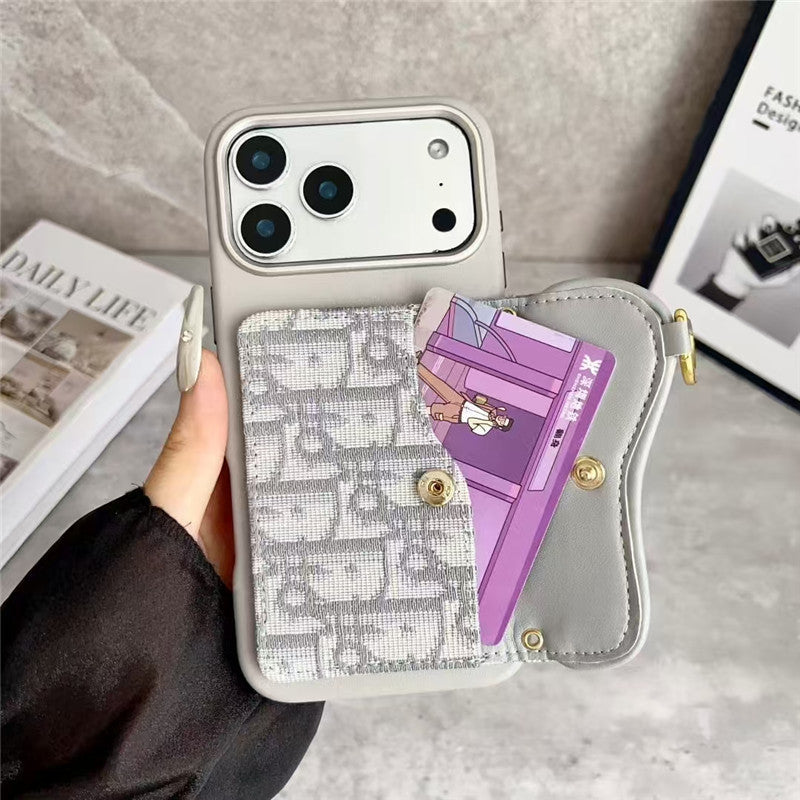 Dior Leather Phone Case with Card Holder for iPhone 13-18 Pro & Pro Max