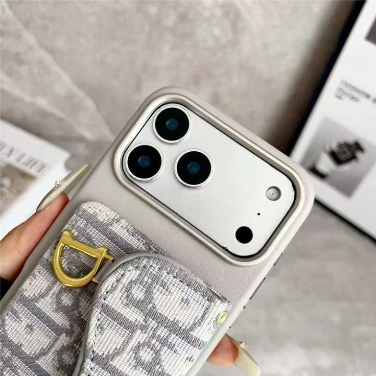 Dior Leather Phone Case with Card Holder for iPhone 13-18 Pro & Pro Max