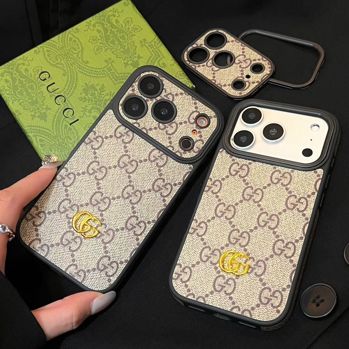 GG Leather Case with Interchangeable Lens Frame for iPhone 13-18 Pro & Pro Max